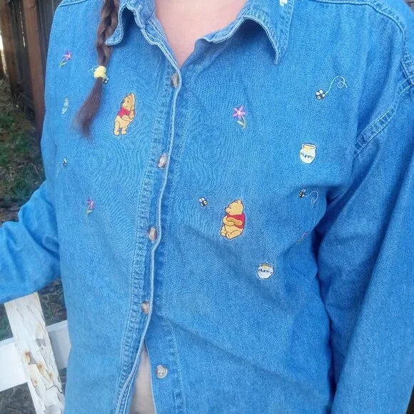 Vintage 90’s Denim Winnie The Pooh Buttondown - Picture 3 of 16